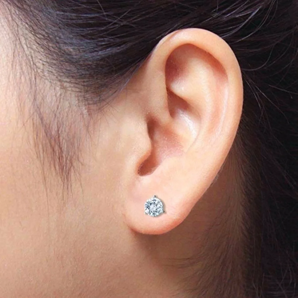 0.84-2Ct Round Cut Simulated Diamonds Back Silver Earrings Studs - Picture 6 of 17